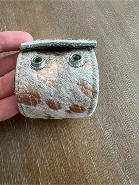 Leather Hair Cuff Bracelet in beige and Metallic Copper